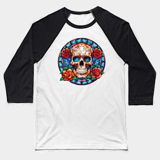 Stained Glass Floral Skull #5 Baseball T-Shirt